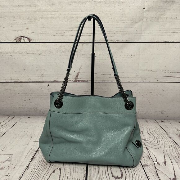 Coach Turnlock Edie Shoulder‎ Bag Cloud Blue Pebbled Leather Chain - Picture 3 of 16